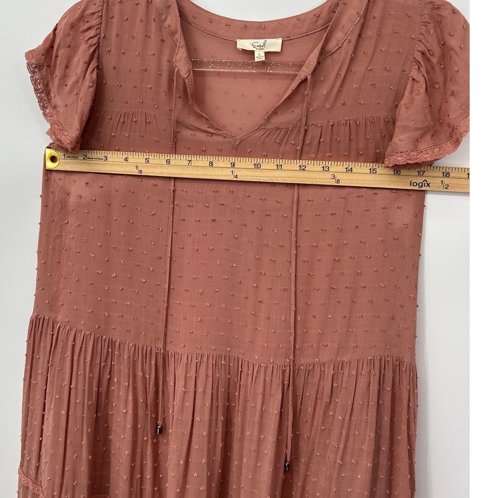 easel Dusty Rose Swiss Dot Tiered Midi Dress - Picture 5 of 6